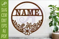 Round Floral Blank Sign SVG, Laser Cut Door Sign Product Image 1