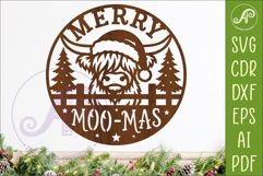 Highland Cow Merry Moo-Mas Sign SVG Laser Cut File Product Image 1