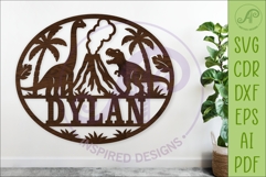 Dinosaur Name Sign SVG, Round Nursery Wall Decor Laser Cut Product Image 1