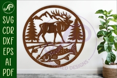 Elk and Trout, Hunting and fishing wall sign, SVG file. Product Image 1