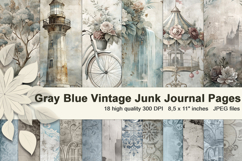 Gray Blue Vintage Junk Journal Pages Product Image 1