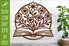 Open Book Floral Wall Art SVG Laser Cut File Reading Decor Product Image 1