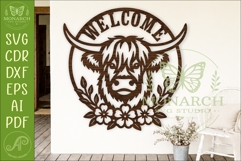 Highland Cow Welcome Floral Wall Sign SVG Farmhouse Door Product Image 1