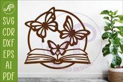 Butterfly Book Wall Art SVG Laser Cut File Reading Decor Product Image 1