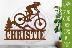 Female Mountain Bike Name Sign SVG, Cyclist Laser Cut File Product Image 1