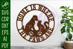 Home Is Where The Paws Are SVG Dog And Cat Round Sign Laser Product Image 1