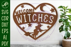 Welcome witches Halloween heart laser cut wall sign Product Image 1