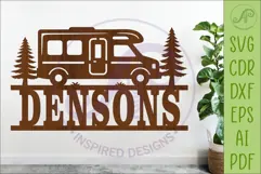 Camping Family Name Sign SVG, Campervan Name Sign Laser Cut Product Image 1