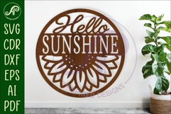 Hello Sunshine Sunflower SVG Round Sign Laser Cut File Product Image 1
