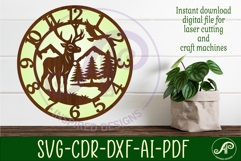 Red deer stag clock wall clock laser cut files Product Image 1
