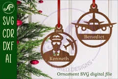 Pilot and plane personalized Christmas Ornament SVG Product Image 1