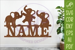 Cute Elephant Name Sign SVG, Baby Elephant Personalized sign Product Image 1