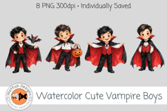 Watercolor PNG Cute Vampire Boys Product Image 2