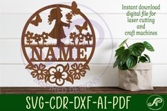 Little girl in meadow name sign svg laser cut template Product Image 1