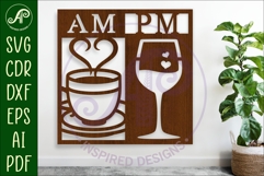 AM PM Coffee and wine wall sign, SVG file. vector sign Product Image 1