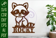 Raccoon personalized name sign laser cut woodland theme Product Image 1