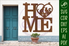 Home word with Cats theme wall art sign, SVG file. vector Product Image 1