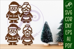 Santa and Mrs Claus shape silhouette Christmas laser cut Product Image 1
