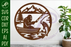 Bigfoot Fishing in a boat wall art sign, SVG file Product Image 1