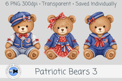 Patriotic Bears Clipart Set 3, 6 PNG Teddy Bears Product Image 2