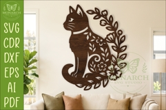 Floral Cat Wall Art SVG, Cat Lover Laser Cut Sign Decor Product Image 1