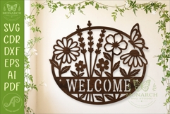 Floral Welcome Sign SVG, Wildflower Door Hanger, Butterfly Product Image 1