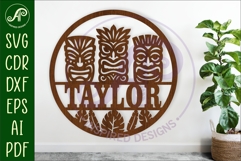 Tiki heads name wall art sign, SVG personalized Product Image 1