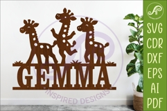 Cute Giraffe Name Sign SVG, Baby giraffe Personalized sign Product Image 1