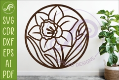 Daffodil Flower Wall Art SVG | Round Floral Laser Cut File Product Image 1