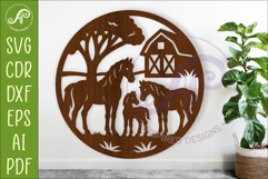 Horse Family on the farm scene wall sign, SVG file. Product Image 1