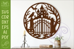 Haunted Garden Gate Halloween Wall Sign SVG, Gothic Laser Product Image 1