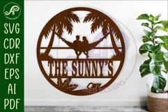 Couple in hammock at beach themed name sign svg laser Product Image 1