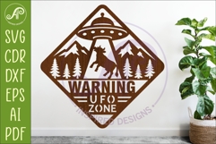 UFO Warning Sign SVG Cow Abduction Wall Art Laser Cut Fi Product Image 1