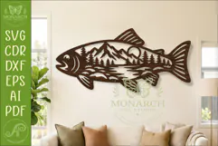 Trout Fishing Wall Art SVG Mountain Lake Scene Laser Cut Product Image 1