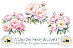 Watercolor Peony Bouquets Clipart 1 Product Image 2