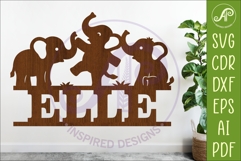Cute Elephant Name Sign SVG, Baby Elephant Personalized sign Product Image 1