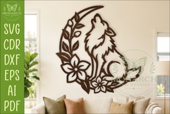 Floral Wolf Moon Wall Art SVG, Nature Inspired Laser Cut Product Image 1