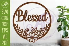 Round Floral Blessed Sign SVG, Laser Cut Door Sign Product Image 1