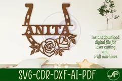 Rose horse shoe name sign svg laser cut file Product Image 1