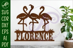 Flamingo Family Name Sign SVG Tropical Wall Decor Laser Cut Product Image 1