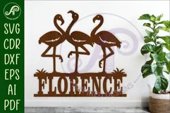 Flamingo Family Name Sign SVG Tropical Wall Decor Laser Cut Product Image 1