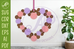 Layered Button Heart SVG, Laser Cut Hanging Heart Sign Product Image 1
