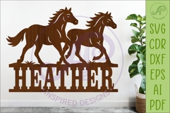 Running Horses Name Sign SVG, Horse Lover Wall Art Laser Cut Product Image 1