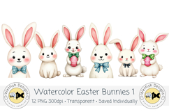 Watercolor PNG Easter Bunnies 1 Product Image 2