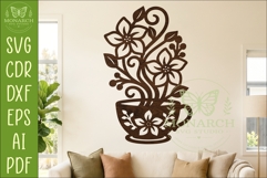 Floral Coffee Cup Wall Art SVG, Kitchen Decor Laser Cut File Product Image 1