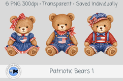Patriotic Bears Clipart Set, 6 PNG Teddy Bears Product Image 2