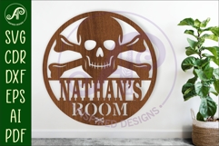 Skull and crossbones name wall art sign Product Image 1