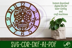 Sugar skull wall clock laser cut files Product Image 1