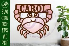 Cute crab holding name sign svg laser cut file Product Image 1