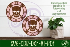 Skull and crossbones themed clock wall clock laser cut files Product Image 1